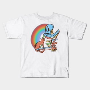 Rainbow Skeleton and Cat Friend Kids T-Shirt